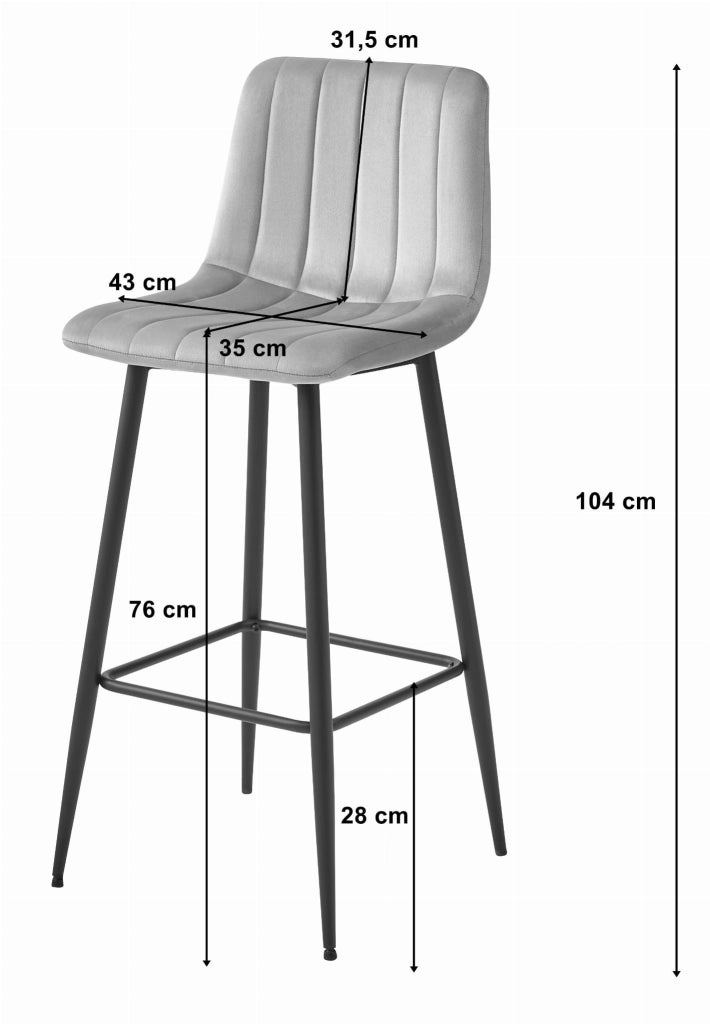 Sgabello da bar VALORA POZZA - Velluto grigio argento con gambe nere x 3