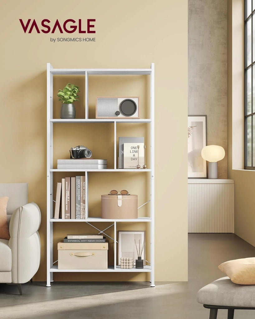 VASAGLE Libreria, Scaffale Portaoggetti a 5 Ripiani, Organizzatore per Studio Ufficio, con Scomparti Aperti per Soggiorno, in Stile Industriale, Bianco Acero e Bianco Nuvola LBC012W44
