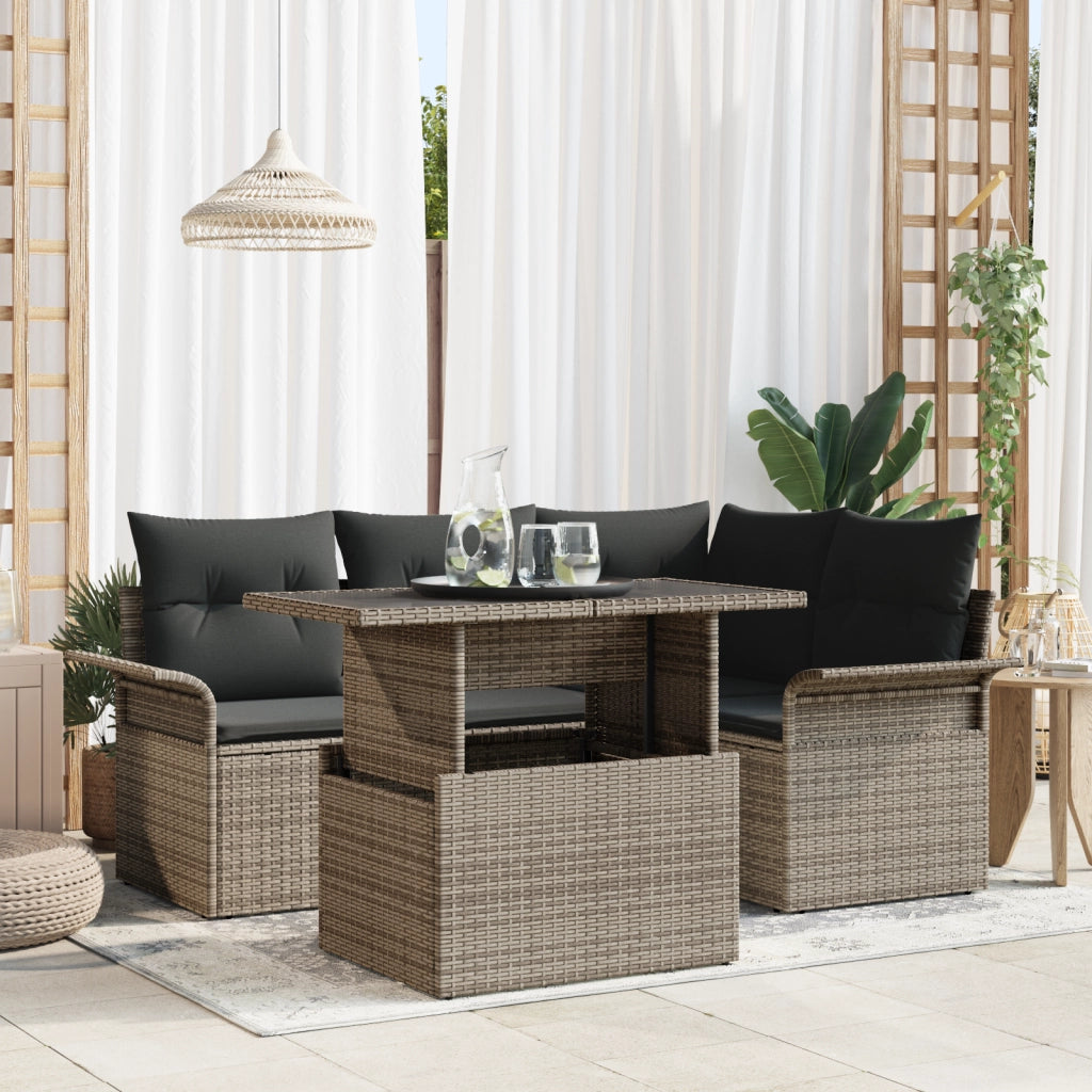 Set di 5 Divani da Giardino con Cuscini Grigio Rattan Sintetico