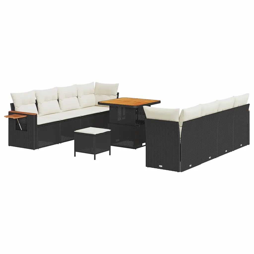 Set Divano da Giardino 12 pcs Nero e Crema polyrattan