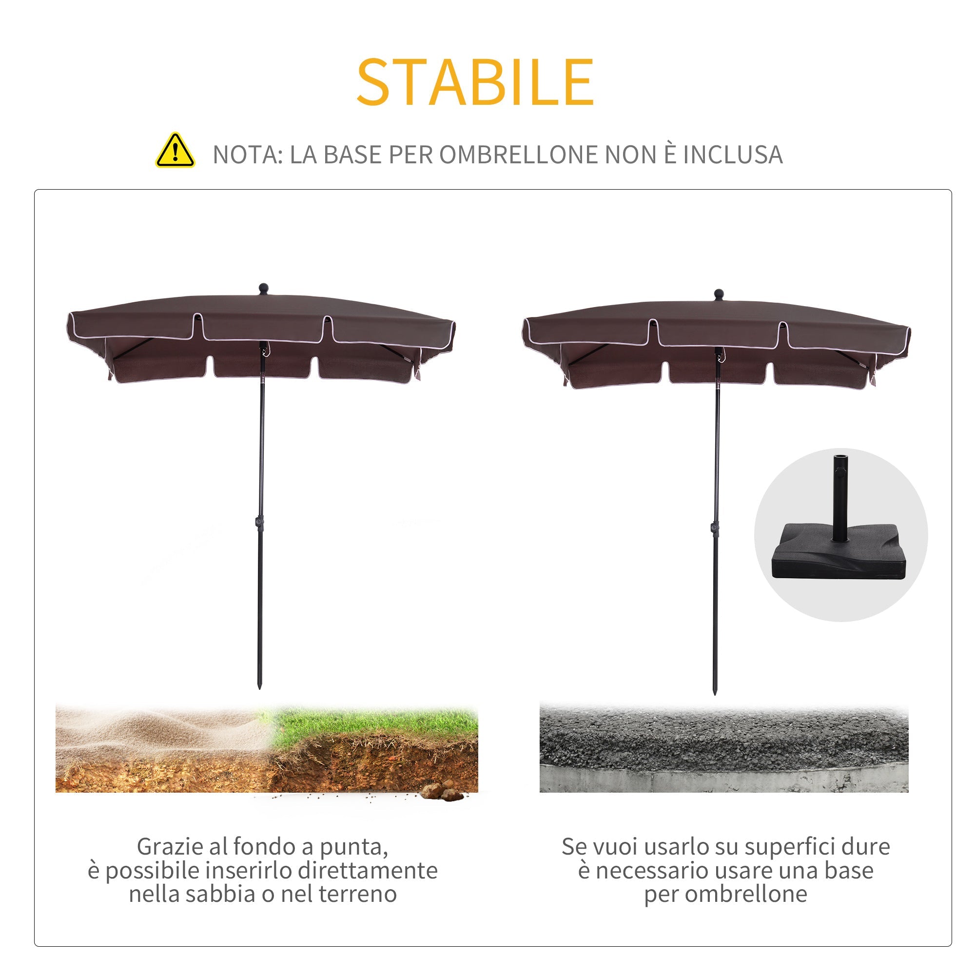 Ombrellone da Giardino 2x1.25 m Palo Ø28 mm in Alluminio Inclinabile Marrone