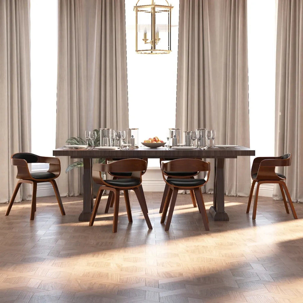 Sedie da Pranzo 6 pz Nere in Legno Curvato e Similpelle cod mxl 28157