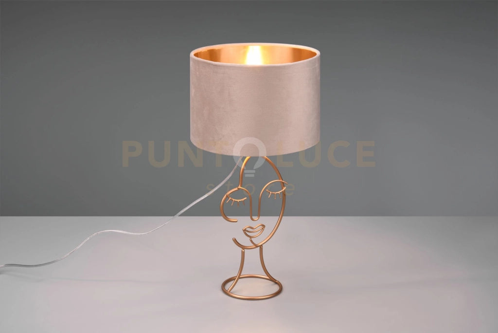 MARY LAMPADA DA TAVOLO METALLO ORO CON PARALUME VELLUTO BEIGE E ORO H. 45,5CM 1 LUCE ATTACCO E27