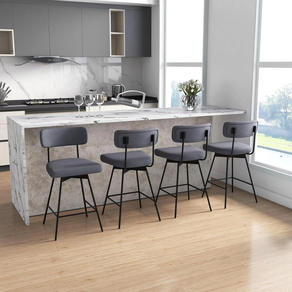 Set di Sgabelli da Bar 2, Sgabelli da Bar Girevoli 360º con Sedile Imbottito, Schienale Curvato e Poggiapiedi in Metallo, per Cucina e Sala da Pranzo (Beige/Grigio) (Grigio)