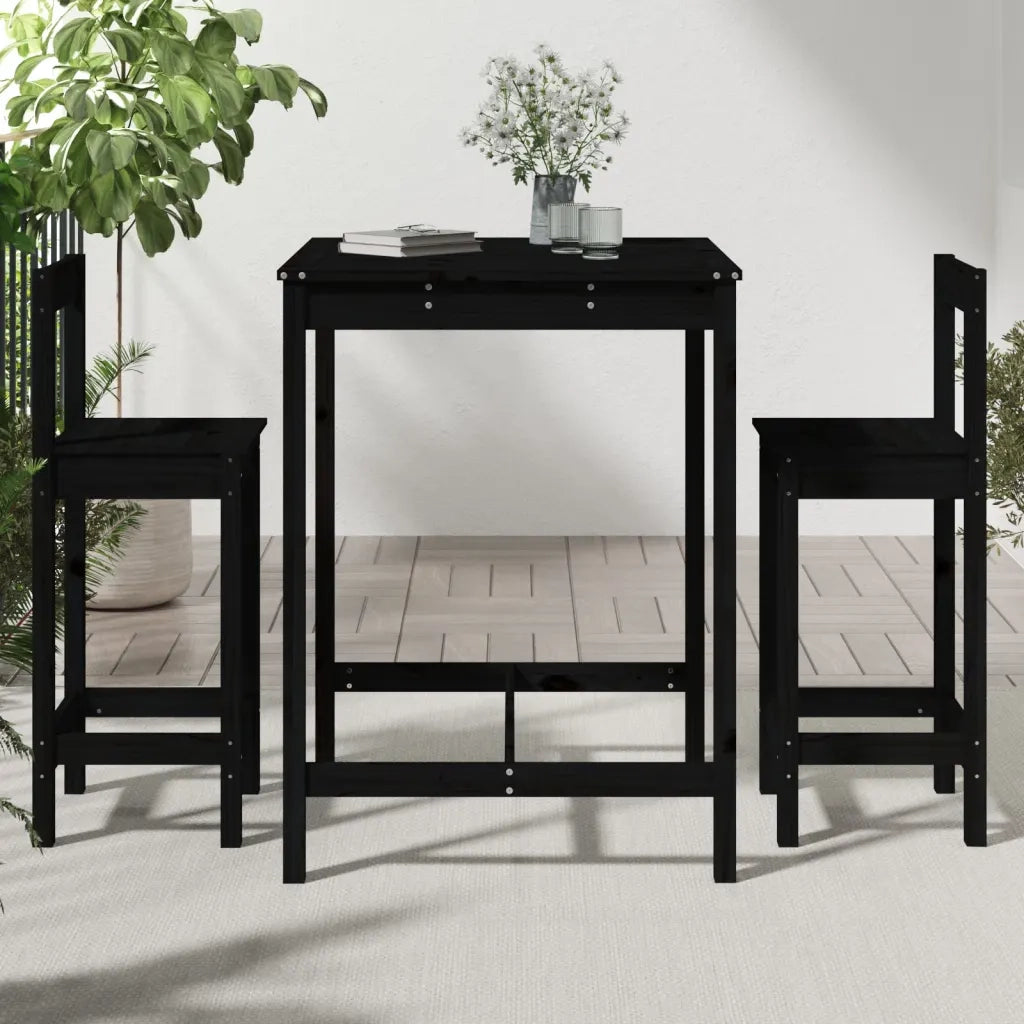 Set Bar da Giardino 3 pz Nero in Legno Massello di Pino 3154739