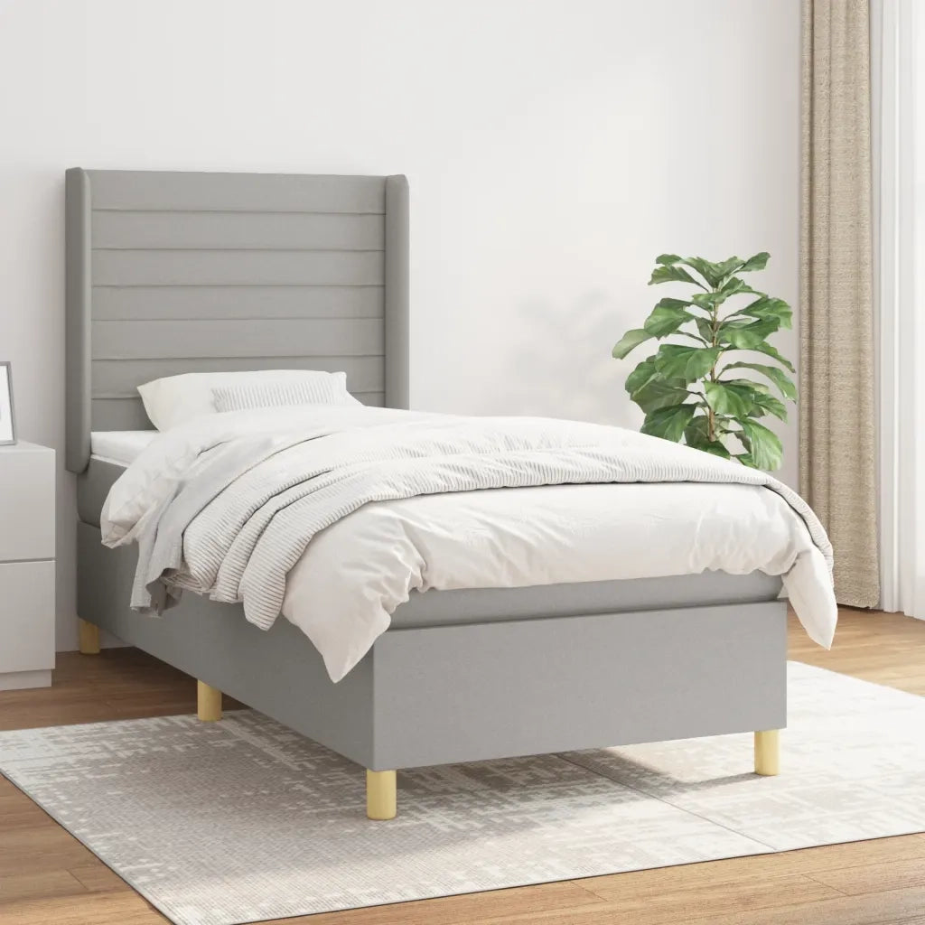 Letto singolo | Letto per adulti | Giroletto a Molle con Materasso Grigio Chiaro 90x190 cm Tessuto