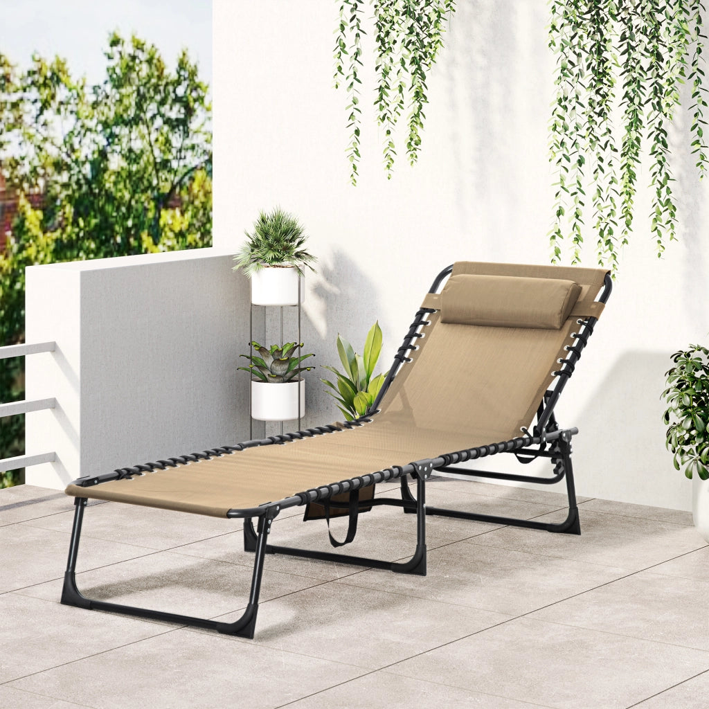 Sdraio da Giardino Pieghevole con Cuscino e Schienale Regolabile ¨C Zephmum ¨C Beige 185x58x30 cm