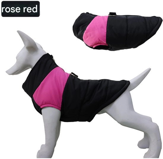 Vestone cotonica con blocchi di colore, rosa e nero, XL (circonferenza pettorale 50 cm, consigliato per animali domestici di 5-6,5 kg), giacca impermeabile per animali domestici, giacca per animali domestici, giacca invernale, giacca impermeabile.