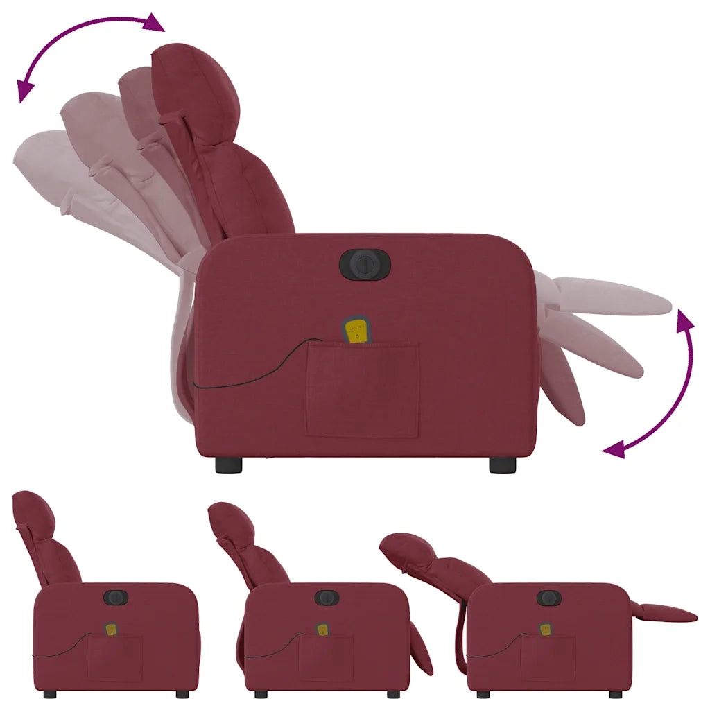 Poltrona Massaggiante | Sedia Relax Reclinabile Elettrica Rosso Vino Tessuto