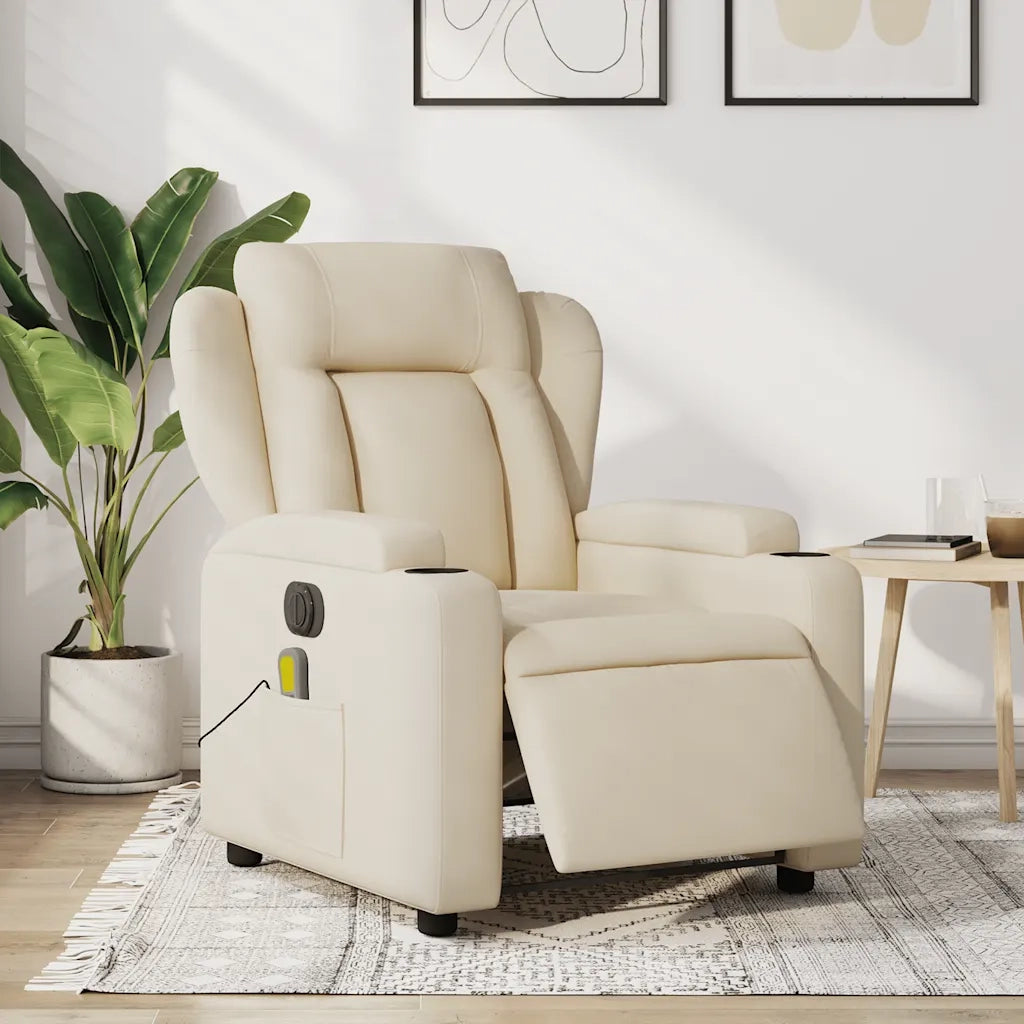 Poltrona Reclinabile Massaggiante Elettrica Crema in Tessuto 3204479
