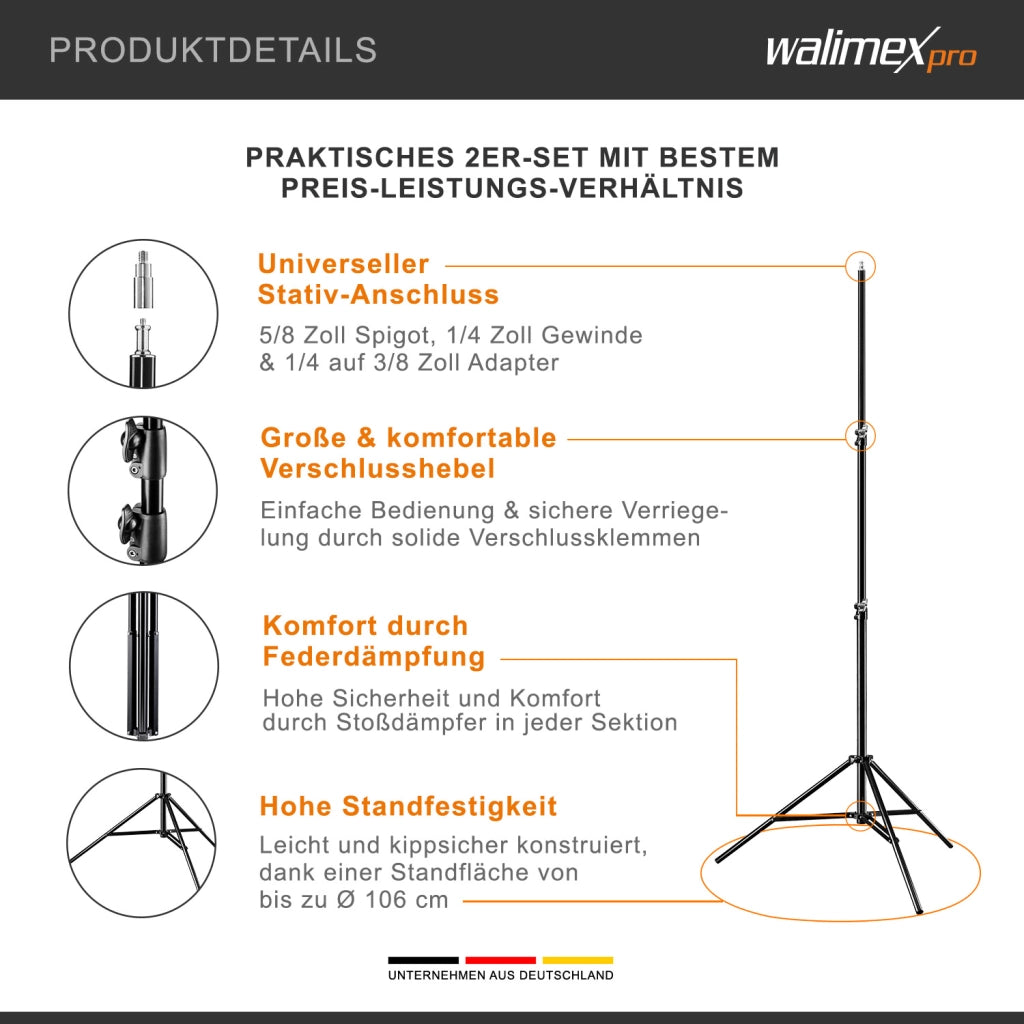 set 2 Softbox ottagonali 55 cm con LED 35 W 2 stativi per luci FT-8051 fino a 260 cm, luce diurna 5000 K, per studio foto set fotografico