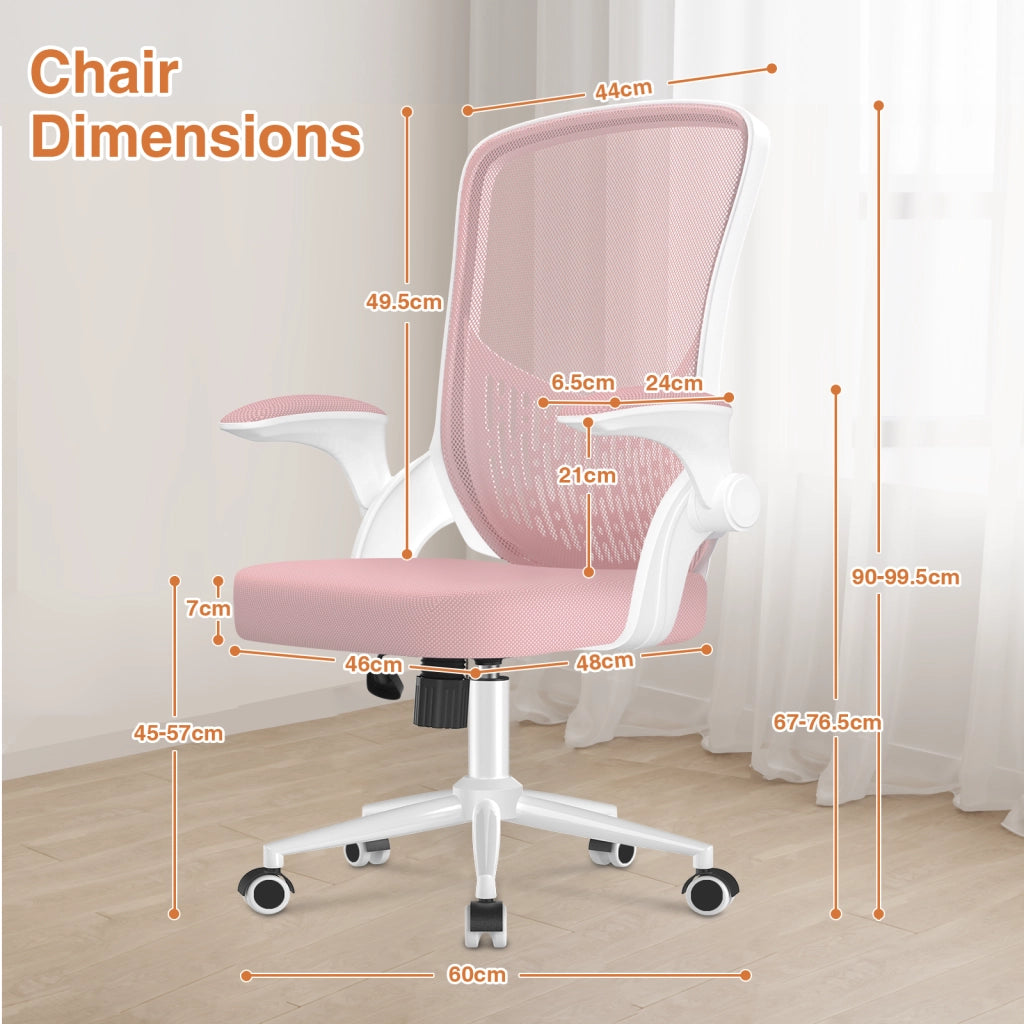 Sedia da ufficio con braccioli -  Sedia da ufficio ergonomica - Su ruote - Sedia girevole regolabile in altezza - Bianco rosa