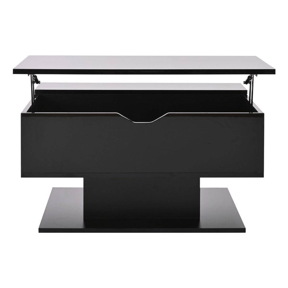 Tavolino da Caff¨¨ con Vano Contenitore e Piano Sollevabile ¨C MINIMAL ¨C Nero Lucido 80x75x40