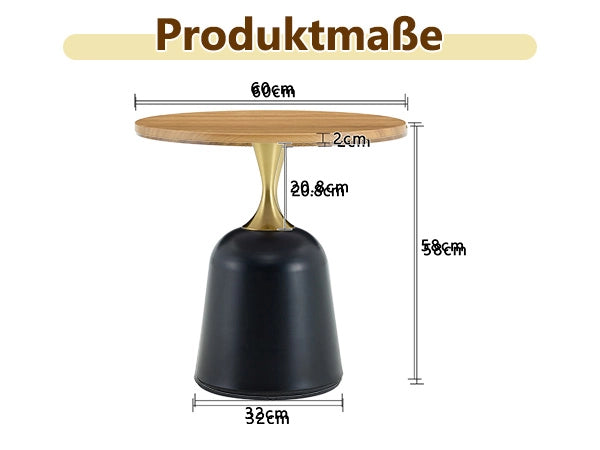 Tavolino rotondo con base in metallo appesantita; stile nordico; in melamina color legno; 70 × 69 × 40 cm