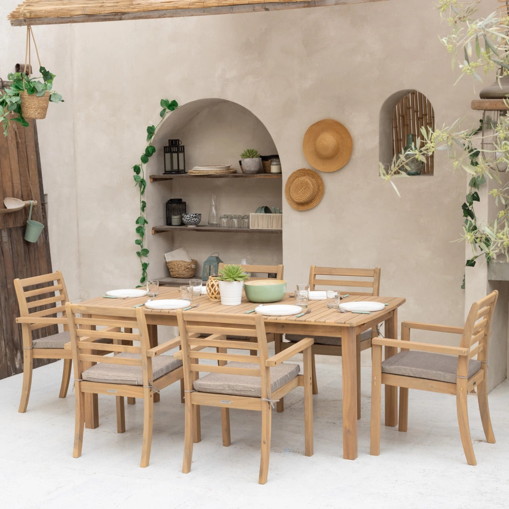 Set di mobili da giardino allungabili 180/240cm PADAR in legno di acacia 8 posti - cuscini sabbia