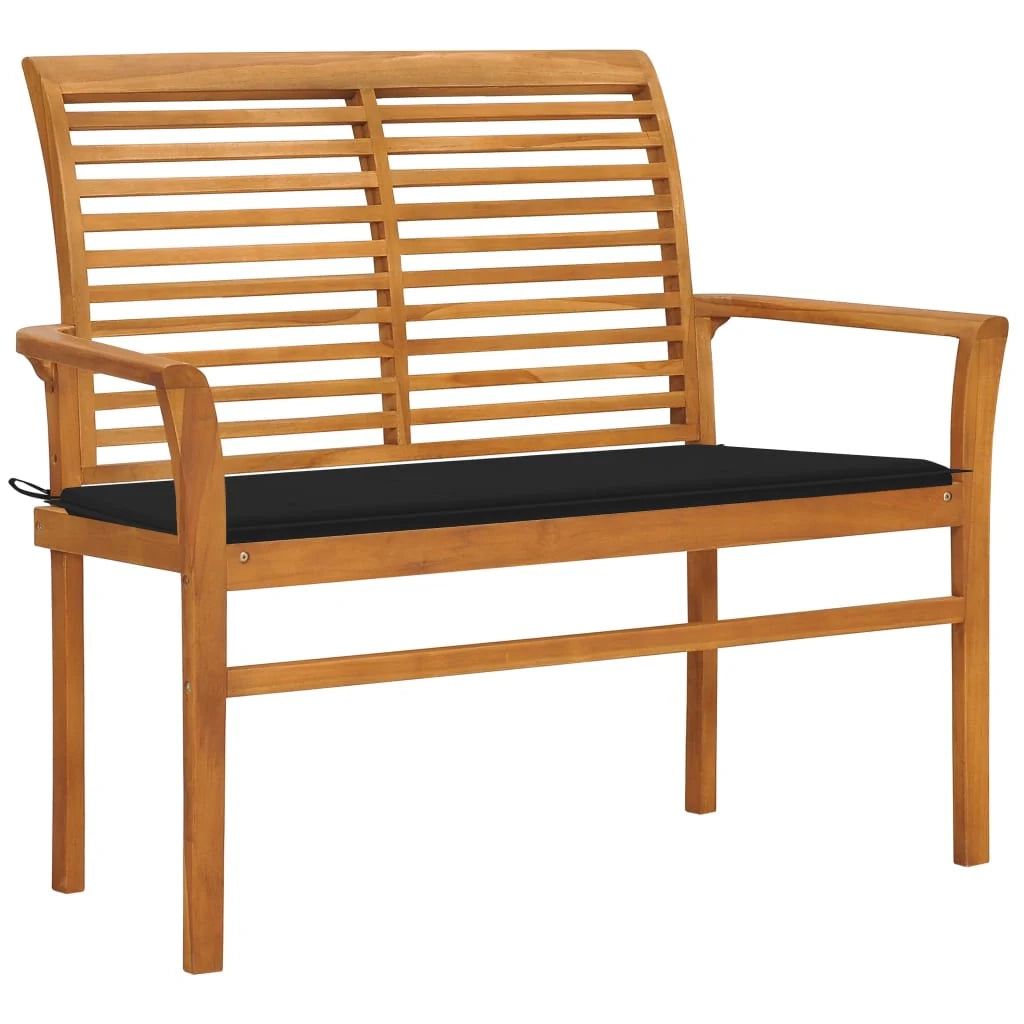 Panca da giardino mobili da esterno per patio mobili da terrazza con cuscino nero 112 cm legno massello di teak 02_0011521