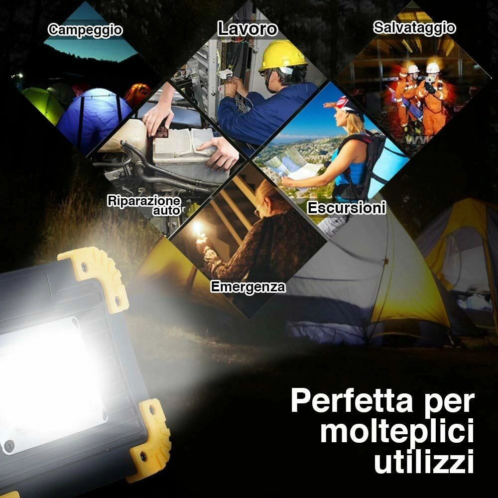 Trade Shop - Lampada Faro Lavoro Portatile Torcia 20w 2000 Lm A Batteria Litio Luce Emergenza -
