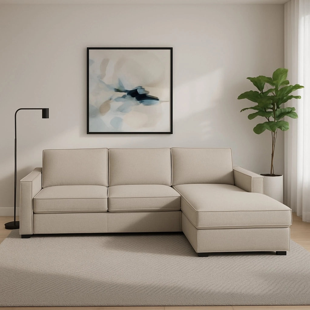 Assobasso, Divano Fisso con Penisola Sfoderabile Made in Italy, 260x95 cm Grigio Tortora\