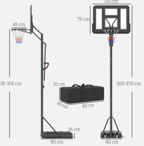 Canestro da basket portatile regolabile con base zavorrabile e ruote