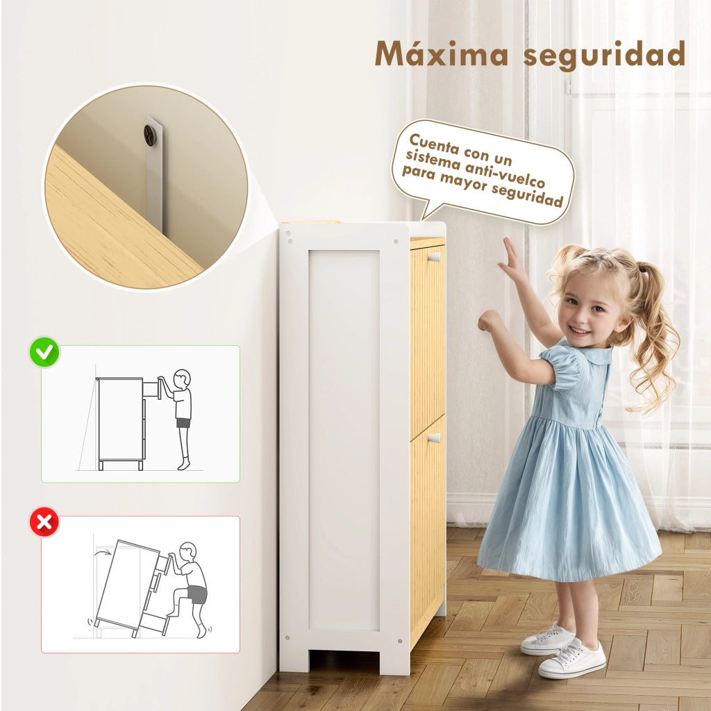 Mobiletto Portascarpe con 2 Ante in Bamb¨´ e Ripiani Regolabili ¨C Zephmum ¨C Bianco e Naturale 60x40x138 cm