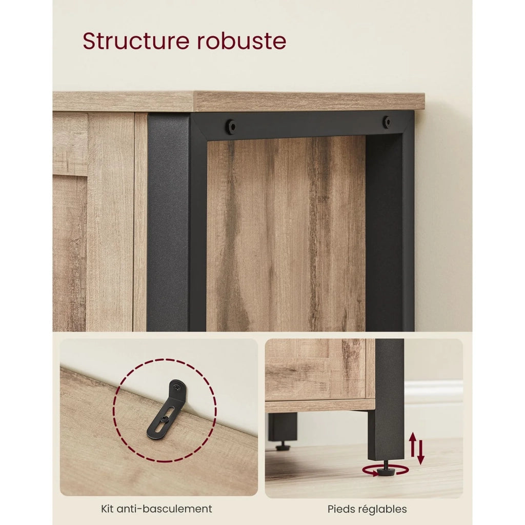 Mobile contenitore con credenza e armadio a 3 ante per sala da pranzo soggiorno cucina 110 x 33 x 75 cm stile industriale marrone 12_0006426