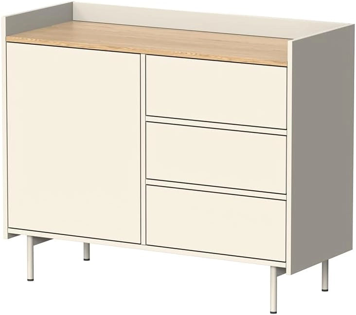 Cassettiera per camera da letto Velina, Grigio, 100 x 82 cm con 3 cassetti e 1 anta, per riporre abiti e oggetti di uso quotidiano