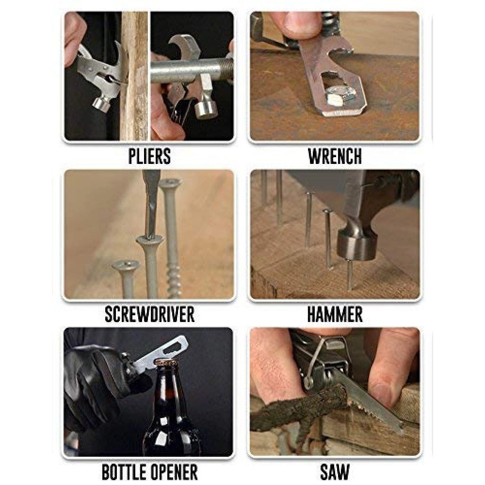 Trade Shop - Tac Tools Utensile Multifunzionale 18 In 1 Forma Di Martello Acciaio Inox -