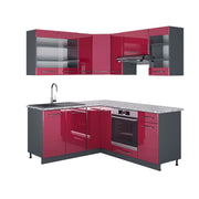 Cucina angolare completa Fame-Line Bordeaux lucido/Antracite 190 x 60 cm, PL Marmo Vicco