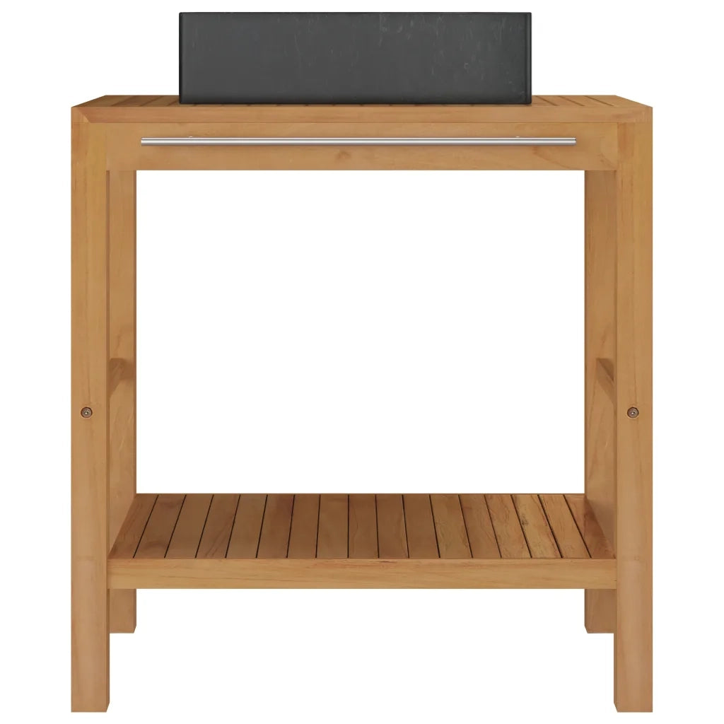 Armadietto da Bagno in Legno di Teak con Lavabo in Marmo Nero 3058159