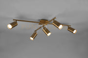 MARLEY PLAFONIERA 2 BARRE ORIENTABILI 5 SPOTS CILINDRO METALLO OTTONE ANTICATO L. 77,4CM 5 LUCI ATTACCO GU10