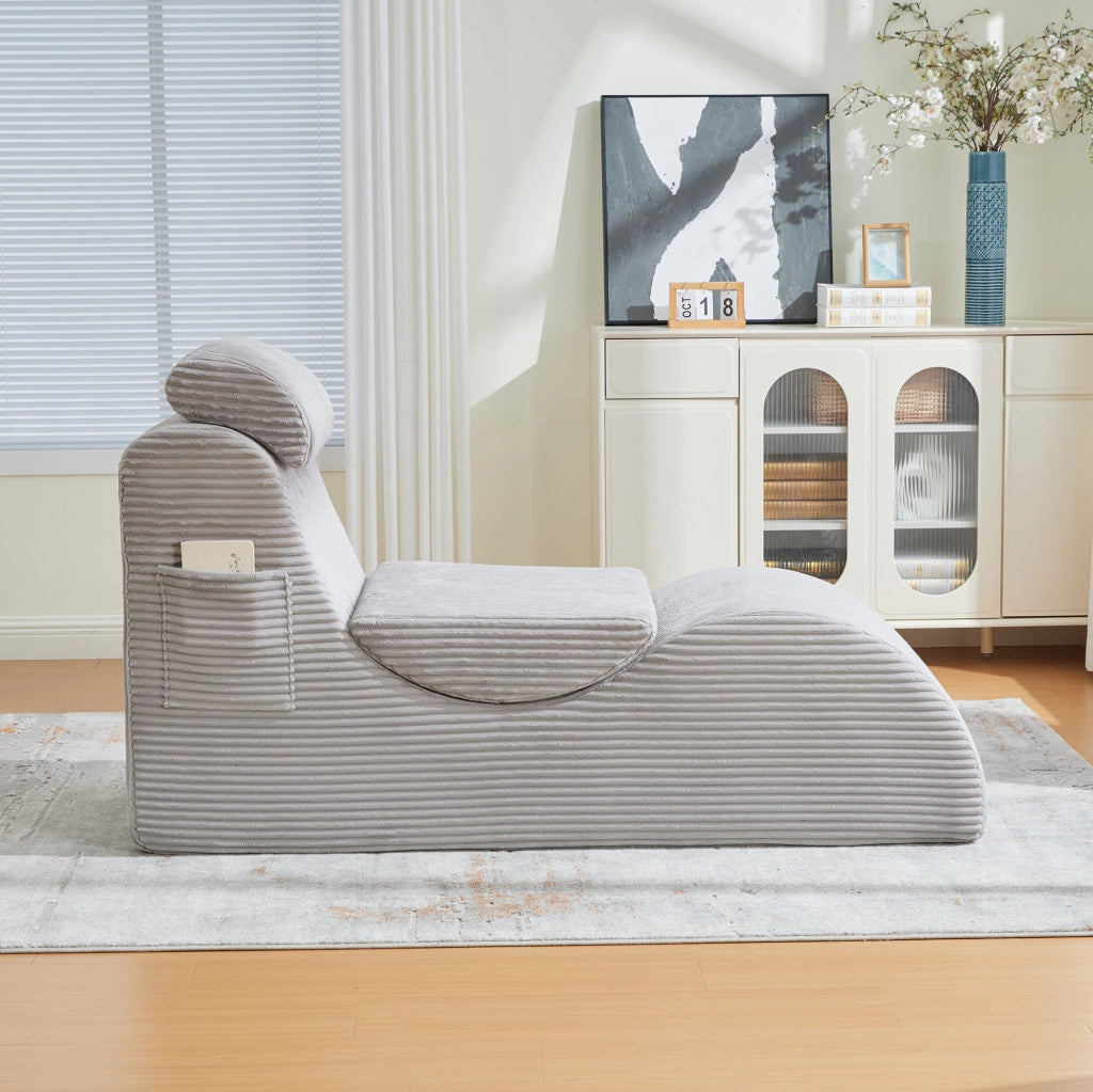 Poltrona ergonomica 160x66x90 cm con tasca laterale e cuscino; grigio chiaro