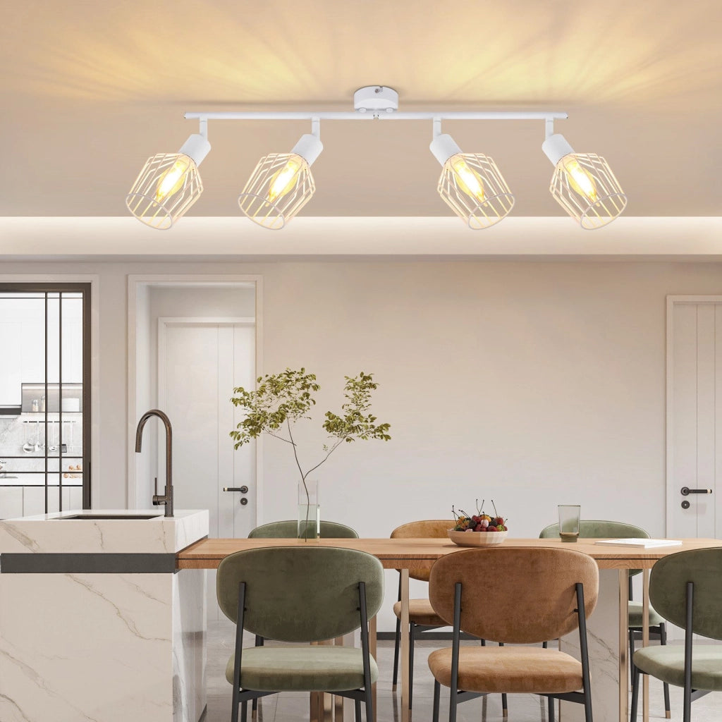 ZMH Faretto da soffitto bianchi 4 luci E14 metallo orientabili 350° industriali per corridoio soggiorno