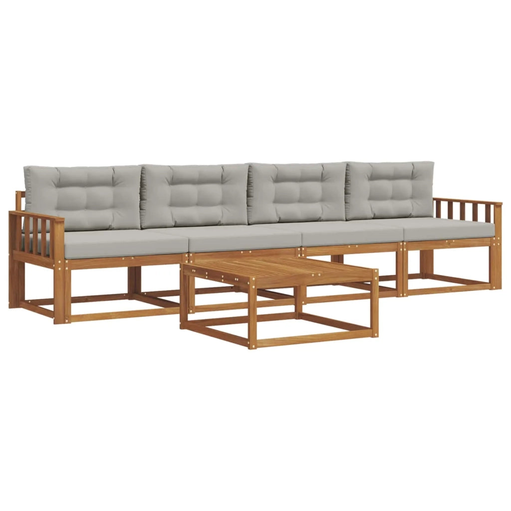 Set di divani da esterno 5 pcs Grigio Naturale e Chiaro