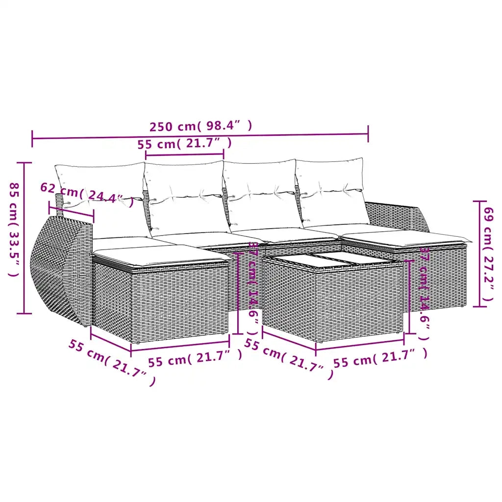 vidaXL Set Divani da Giardino 7 pz con Cuscini Marrone in Polyrattan