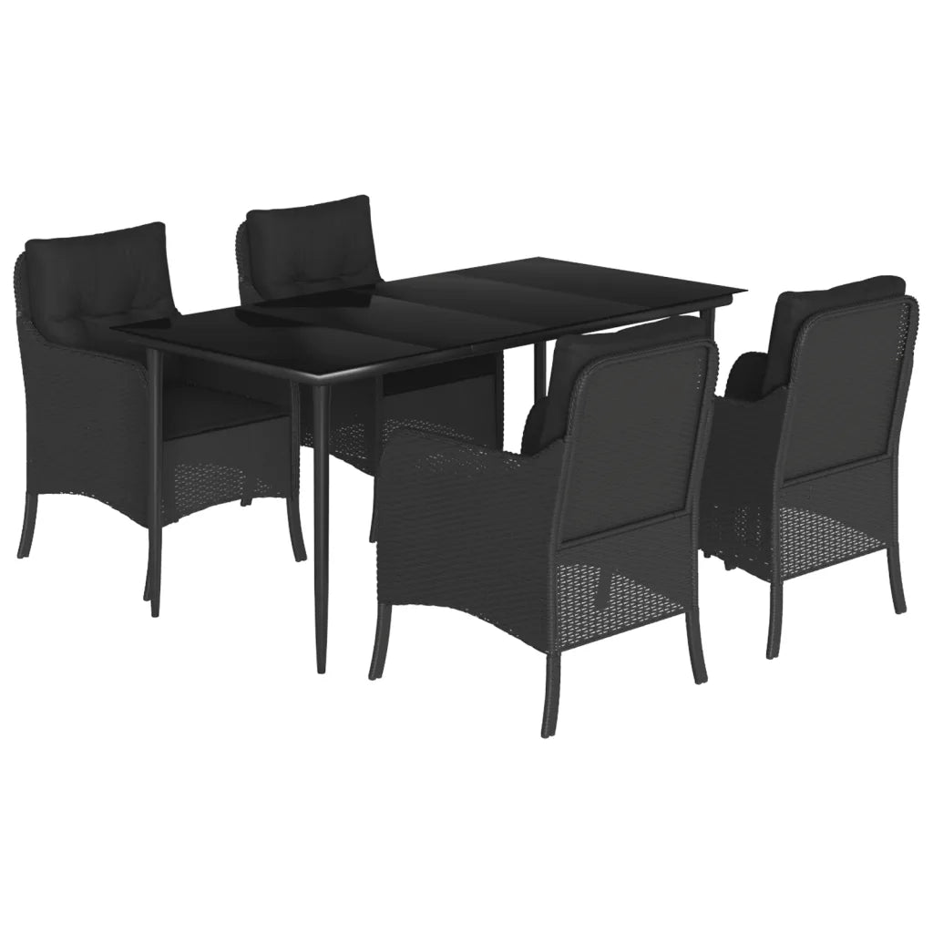 Set da Pranzo da Giardino 5 pz Nero con Cuscini in Polyrattan