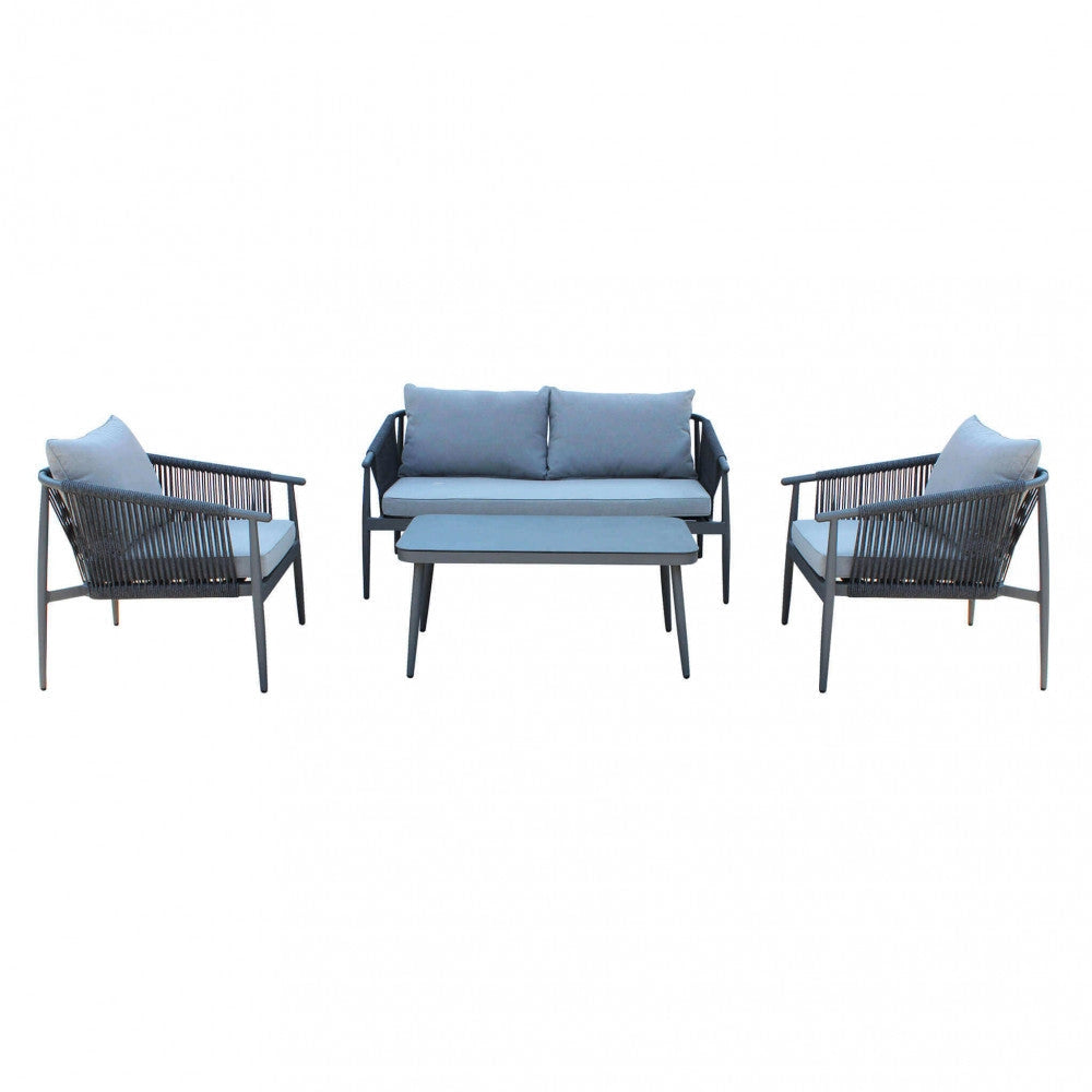 Set Salotto da Giardino Divano 2 Poltrone e Tavolino con Cuscini in Alluminio Grigio scuro