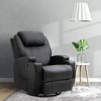 Poltrona Relax Massaggiante con 8 Punti, 5 Modalità e 2 Intensità, Reclinabile con Poggiapiedi e Girevole, 84x92x109cm, Nero