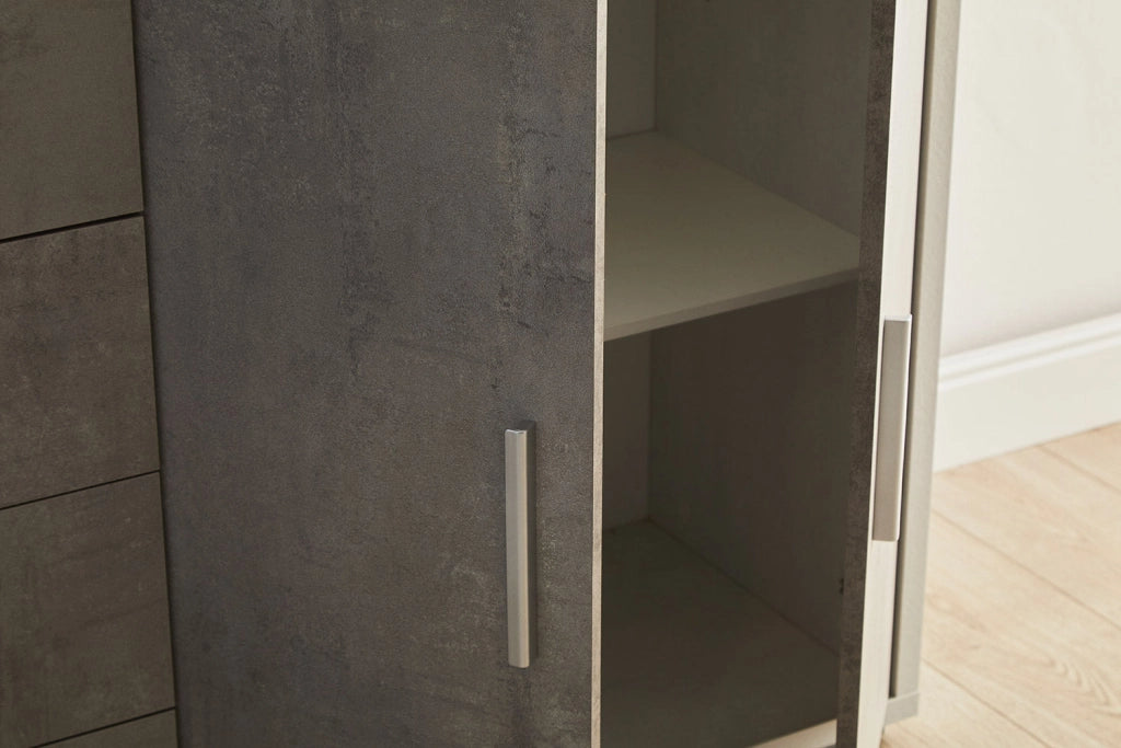 Mobile Basso 4 Ante 4 Cassetti 203x84x41 cm Ossido Bianco/Cemento
