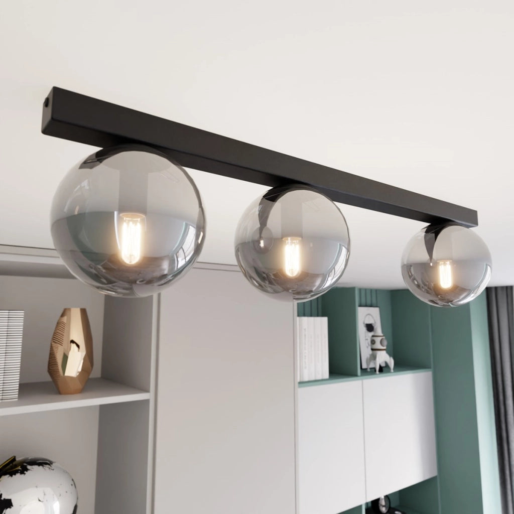 Lampada a sospensione FIT in acciaio nero con diffusori in vetro grafite