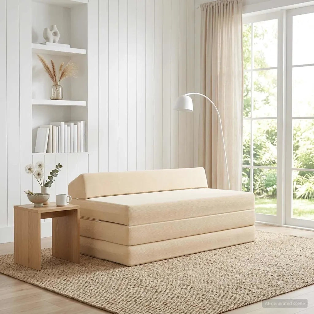 Divano Letto Pieghevole Crema 120 x 60 x 49 cm Tessuto