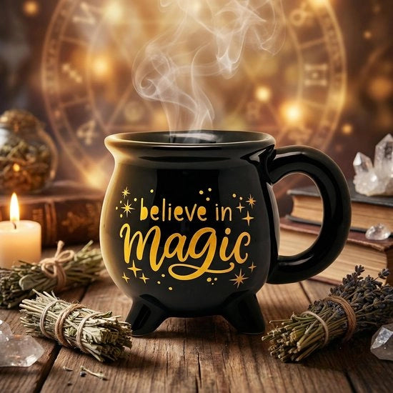 Tazza da Tè con Fumetto Fortunato 350 ml - Caffettiera Magica - Ceramica - Resistentente al Lavastoviglie - Nero Smaltato - Tazza da Tè con Fumetto Fortunato