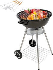 Griglia a Carbone con Accessori 50cm x 49cm x 73cm Nero/Argento - Inclusa Griglia a Rostelle Barbecue