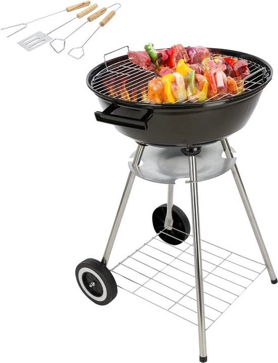 Griglia a Carbone con Accessori 50cm x 49cm x 73cm Nero/Argento - Inclusa Griglia a Rostelle Barbecue