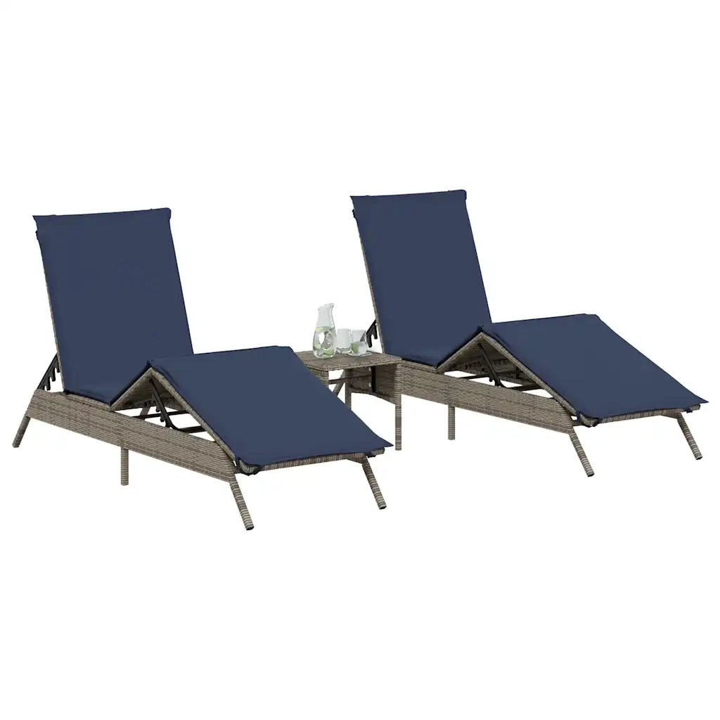 Lettini Prendisole 2 pz con Tavolino Grigio in Polyrattan 4002716