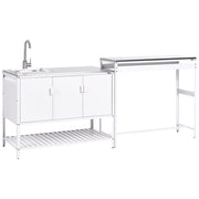 Armadietto da giardino in acciaio a 3 ante con piano in acciaio inox bianco giardino cucina esterno