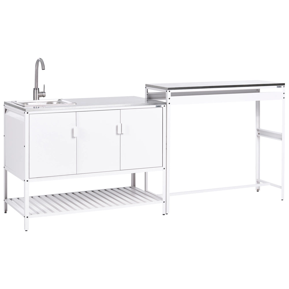 Armadietto da giardino in acciaio a 3 ante con piano in acciaio inox bianco giardino cucina esterno