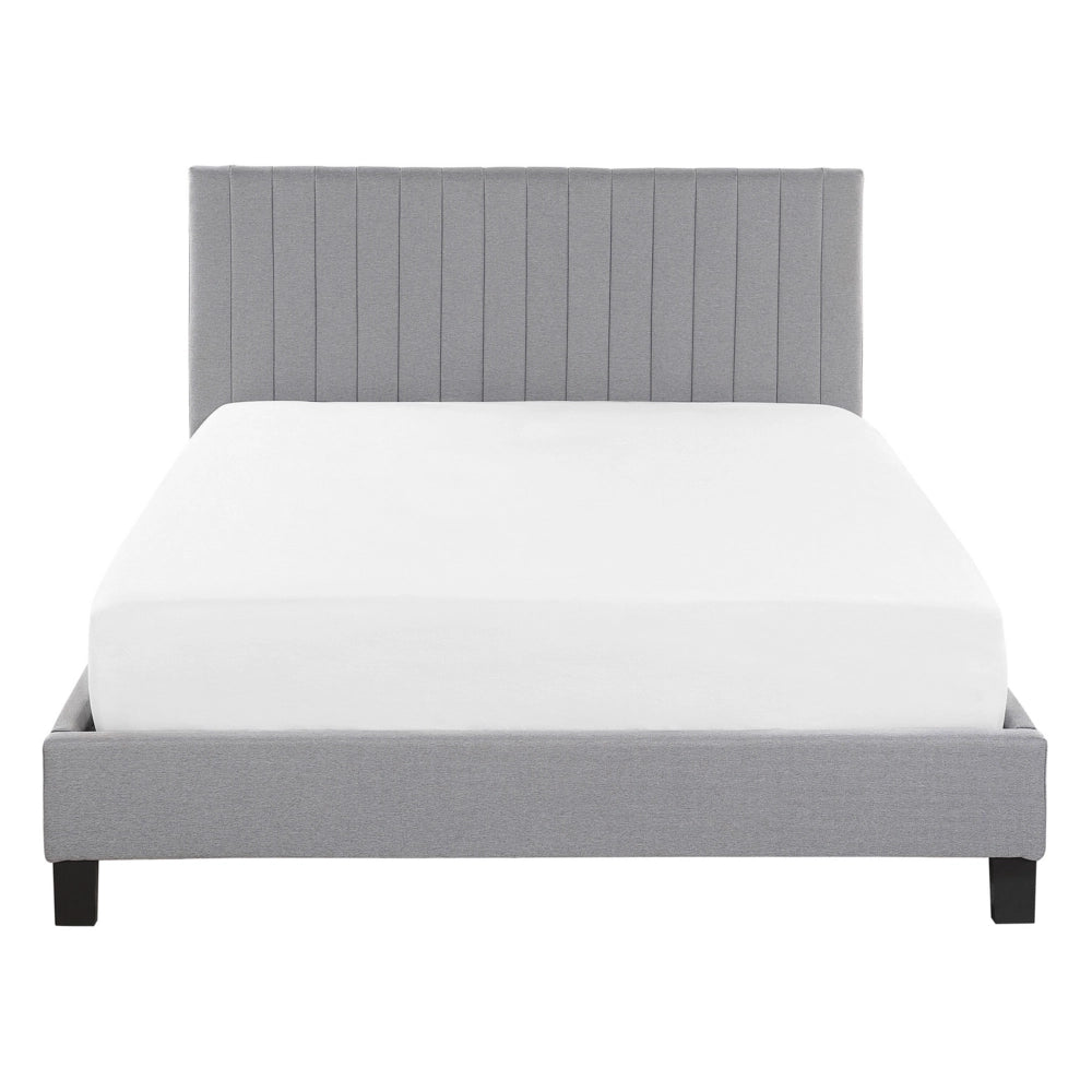 Letto Rivestimento in tessuto grigio chiaro Dimensioni matrimoniali 140 x 200 cm con testiera a doghe