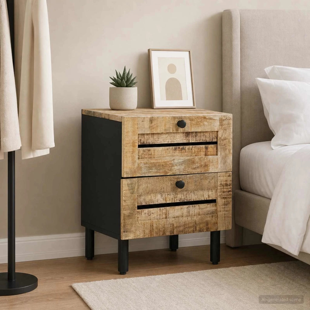 Comodino Naturale 40 x 33 x 46 cm Legno di mango massello 4018842