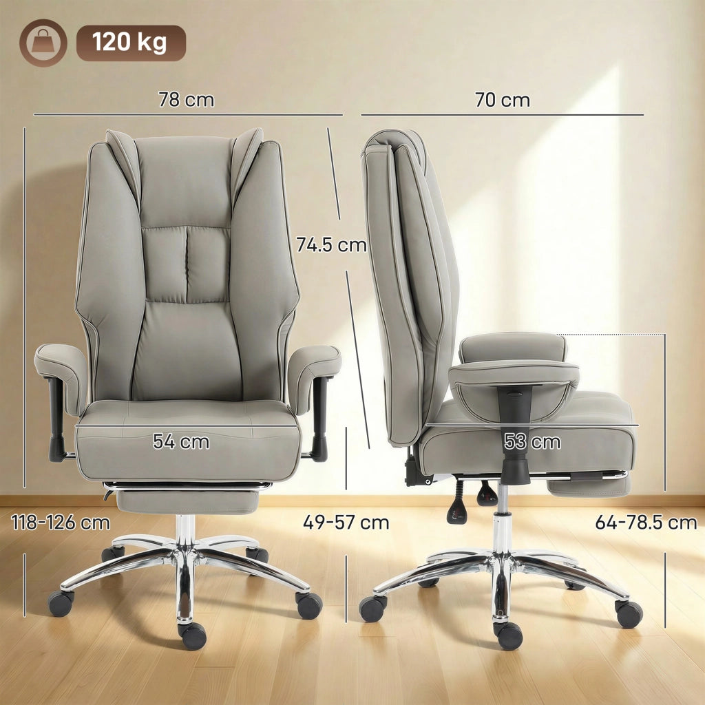 Sedia da Ufficio Reclinabile con Schienale Alto e Poggiapiedi ¨C Zephmum ¨C Grigio Chiaro