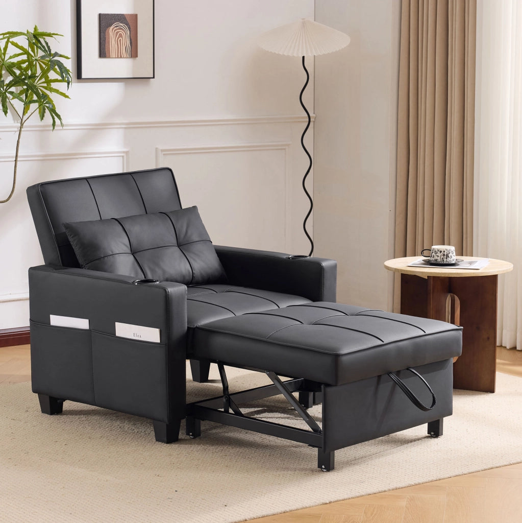 Divano letto 74x87x84 cm 3 in 1 con schienale regolabile in legno e metallo nero